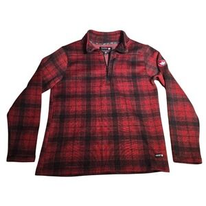 Canada Weather Gear Mens Red Black Plaid Quarter Zip Fleece Pullover Sweater L